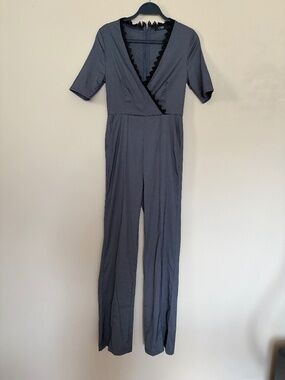 CBR Grey Wrap Jumpsuit with Black Lace Trim - Size Small
